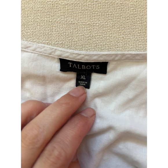 Talbots Embroidered Tunic Women XL White Black Lace Eyelet Boho Cotton Top - Picture 2 of 6